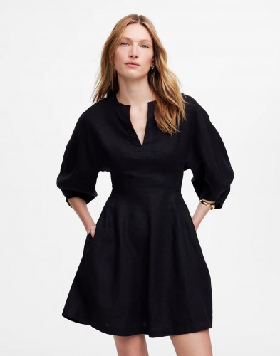 메이드웰 리넨 스플릿넥 미니드레스