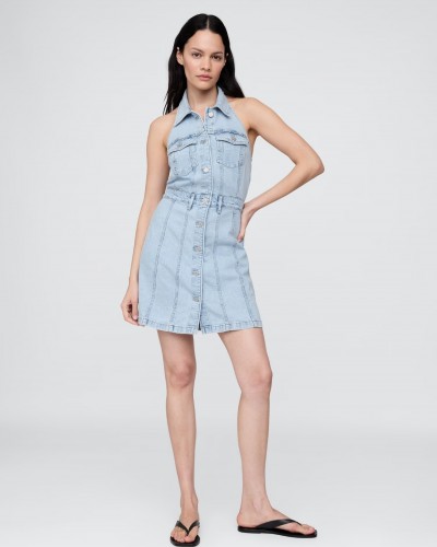 갭 아이콘 데님 홀터넥 미니원피스